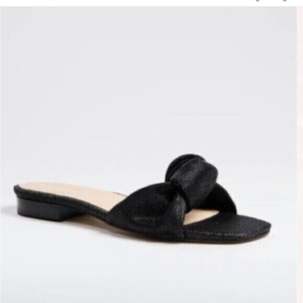 Tuckernuck NEW Black Raffia Britt Square Toe Knot Slip On Flat Sandal Size 8